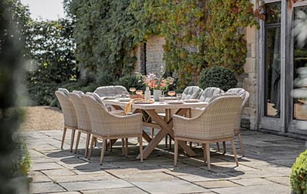 Bramblecrest Monterey Deluxe Vogue Garden Rattan 8 Seat Rectangle Dining Set - Sandstone Bramblecrest Monterey Deluxe Vogue Garden Rattan 8 Seat Rectangle Dining Set - Sandstone
