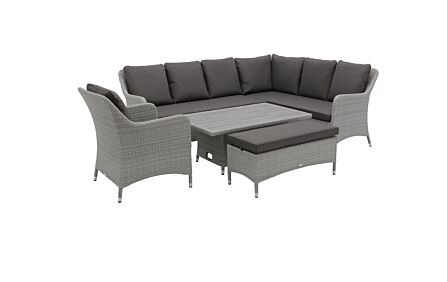 Bramblecrest Tetbury Rattan L-Shape Sofa with Rectangle Adjustable Tree-Free Table, Bench & Chair - Graphite