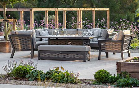 Bramblecrest Tuscan Large L-Shape Sofa with Rectangle Firepit Table, Bench & Chair - Grey Bramblecrest Tuscan Large L-Shape Sofa with Rectangle Firepit Table, Bench & Chair - Grey