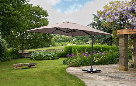 Platinum Challenger T2 3.5 x 2.6m Rectangular Taupe Parasol With 90kg Wheeled Base Platinum Challenger T2 3.5 x 2.6m Rectangular Taupe Parasol With 90kg Wheeled Base