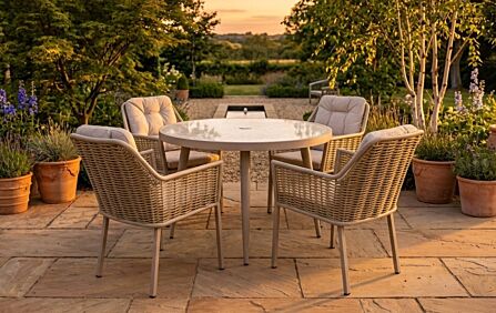 JB Furniture Conrad Round 4 Seat Dining Set with Parasol & Base - Latte