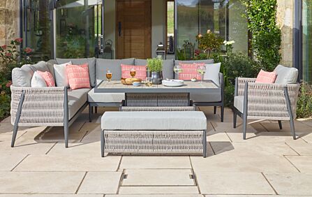Bramblecrest Mauritius Large Outdoor Corner Sofa with Armchair and Adjustable Table - Grey