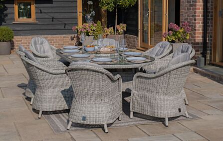 Maze Oxford Oval 8 Seat Dining Set With Lazy Susan And Ceramic Glass Top 