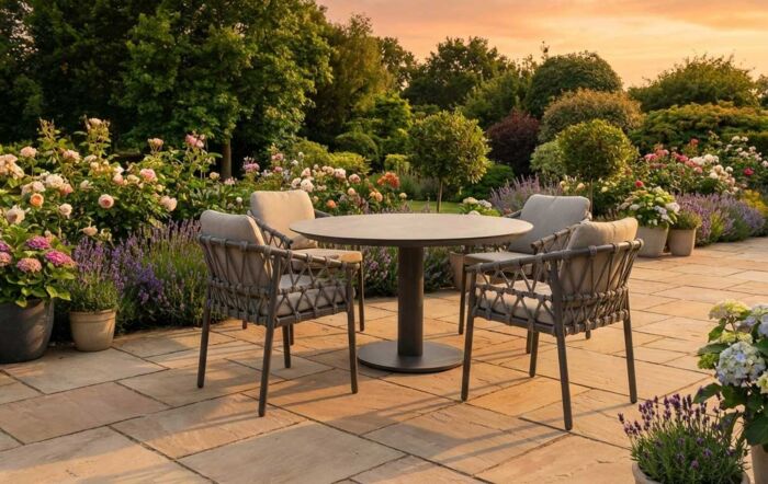 4 Seasons Outdoor Piacenza 4 Seat Rope Round Garden Dining Set - Latte