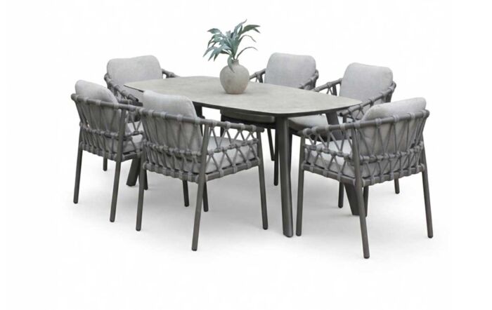 4 Seasons Outdoor Piacenza Six Seat Rectangular Dining Set - Latte