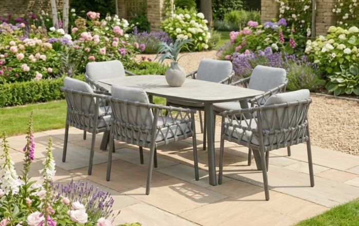 4 Seasons Outdoor Piacenza Six Seat Rectangular Dining Set - Latte