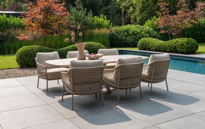 4 Seasons Outdoor Sardinia Outdoor Low Dining Set with 6 Chairs