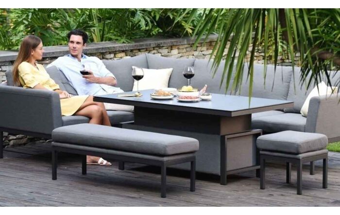 Maze Pulse Corner Dining Set with Rectangular Adjustable Table - Flanelle Maze Pulse Corner Dining Set with Rectangular Adjustable Table - Flanelle