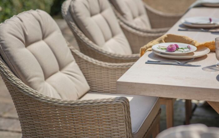 Bramblecrest Monterey Deluxe Vogue Garden Rattan 8 Seat Rectangle Dining Set - Sandstone Bramblecrest Monterey Deluxe Vogue Garden Rattan 8 Seat Rectangle Dining Set - Sandstone
