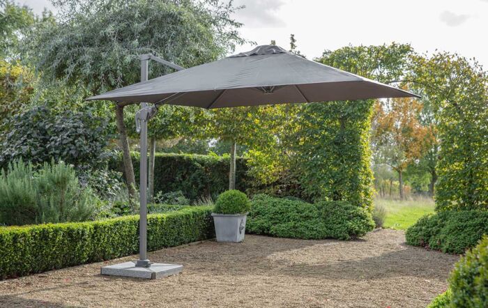 Bramblecrest Lichfield Grey 2.7m Square Side Post Parasol with Granite Base & FREE Protective Cover 