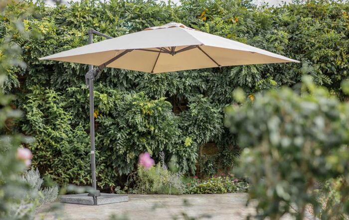 Bramblecrest Lichfield Sand 2.7m Square Side Post Parasol with Granite Base & Protective Cover 