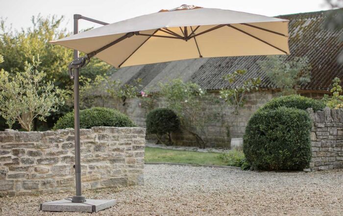 Bramblecrest Lichfield Sand 2.7m Square Side Post Parasol with Granite Base & Protective Cover 