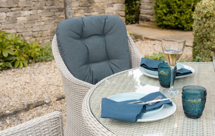 Bramblecrest Monterey Grey 4 Seater Round Dining Set with Parasol 