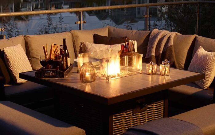 Bramblecrest Portofino Square Corner Outdoor Firepit Set with Ceramic Table - Grey