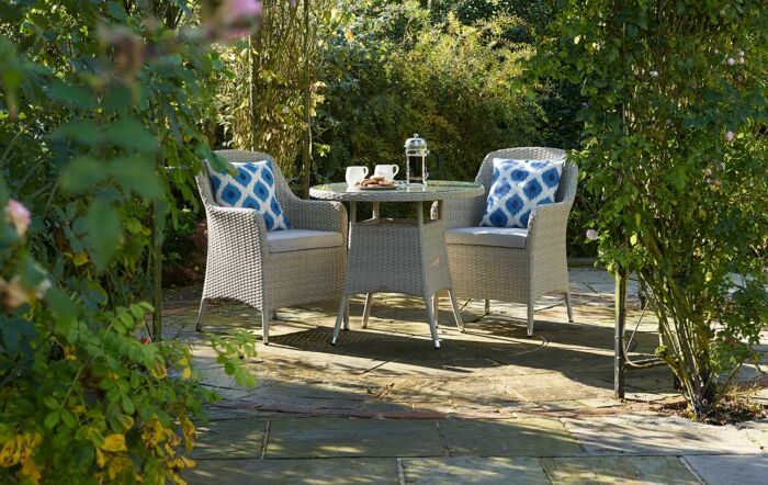 Bramblecrest Tetbury Rattan Outdoor Bistro Table Set with Glass Top - Nutmeg