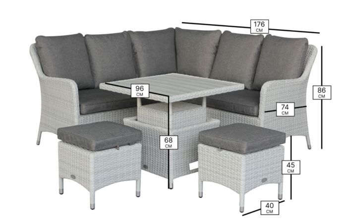 Bramblecrest Tetbury Mini Garden Corner Sofa Set with Adjustable Table - Graphite