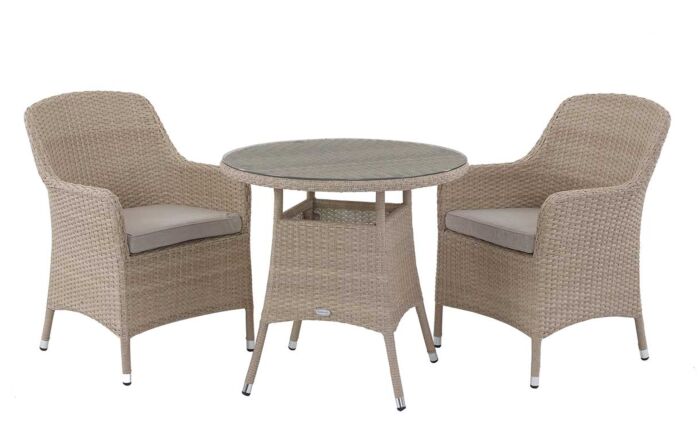 Bramblecrest Tetbury Rattan Outdoor Bistro Table Set with Glass Top - Nutmeg