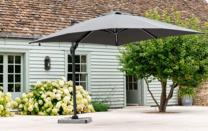 Bramblecrest Truro Grey 3M Square LED Parasol inc Granite Base -  FREE cover
