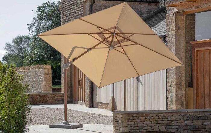 Bramblecrest Truro Wood Effect 3M Square LED Sand Cantilever Parasol inc Granite Base - FREE cover