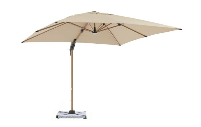 Bramblecrest Truro Wood Effect 3M Square LED Sand Cantilever Parasol inc Granite Base - FREE cover
