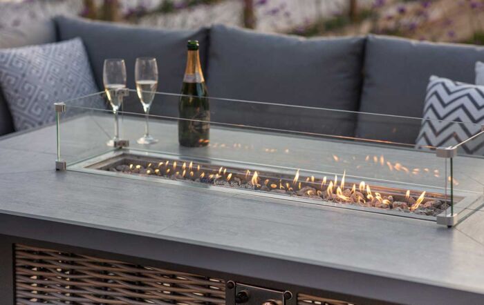 Bramblecrest Tuscan Large L-Shape Sofa with Rectangle Firepit Table, Bench & Chair - Grey