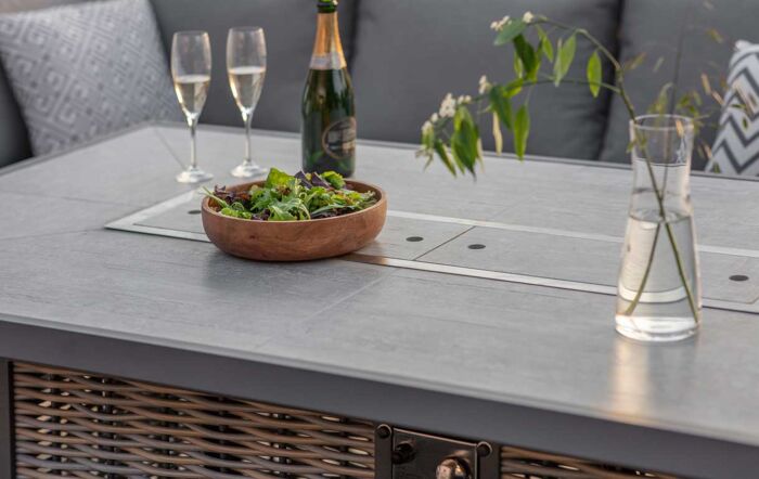 Bramblecrest Tuscan Large L-Shape Sofa with Rectangle Firepit Table, Bench & Chair - Grey