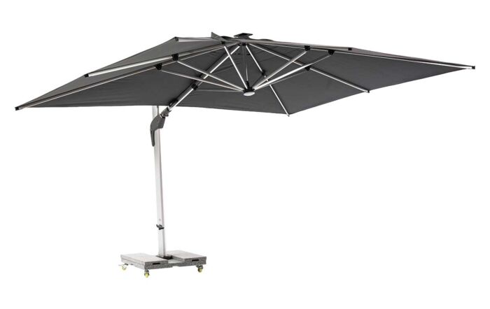 Bramblecrest Worcester Grey 4m x 3m Rectangle Cantilever LED Parasol with Cover 