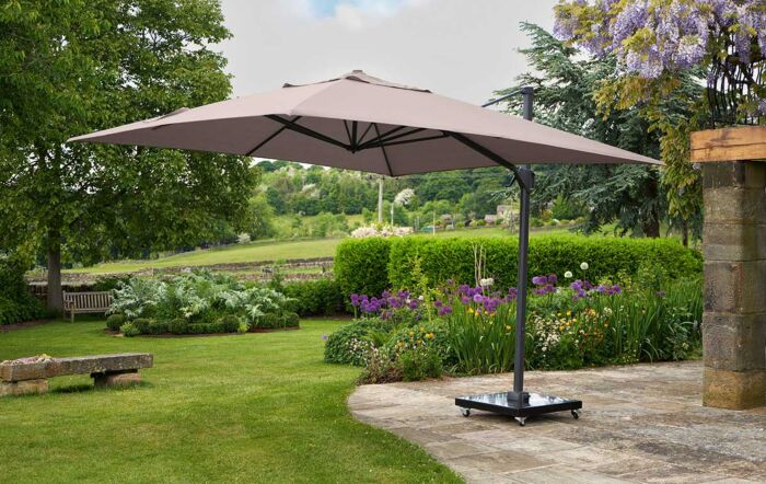 Platinum Challenger T2 3mt Square Taupe Free Arm Parasol & 90kg Wheeled Base