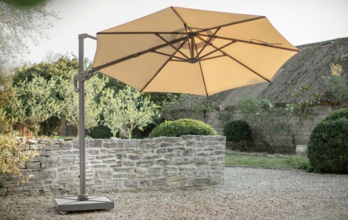 Bramblecrest Chichester Sand 3M Round Crank Handle Parasol with Granite Base and FREE Cover 