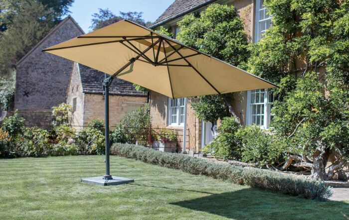 Bramblecrest Chichester Sand 3M Square Crank Handle Parasol with Granite Base and FREE Cover 