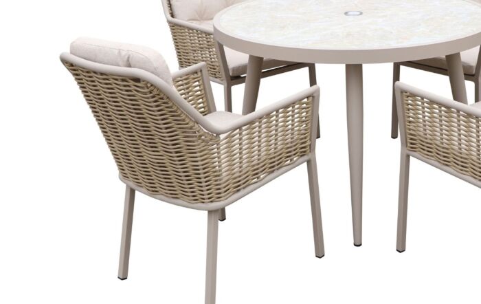 JB Furniture Conrad Round 4 Seat Dining Set with Parasol & Base - Latte