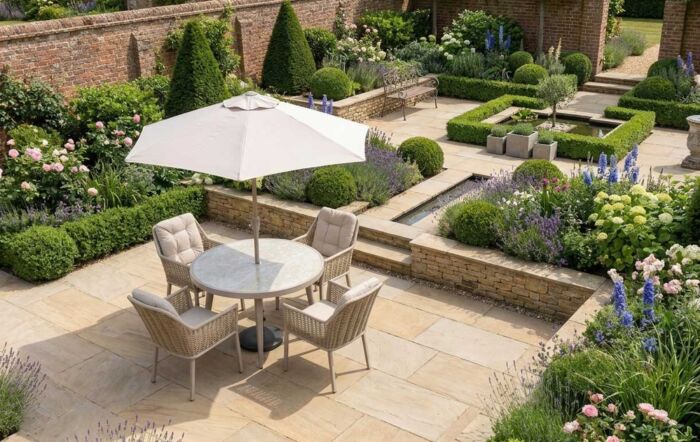 JB Furniture Conrad Round 4 Seat Dining Set with Parasol & Base - Latte