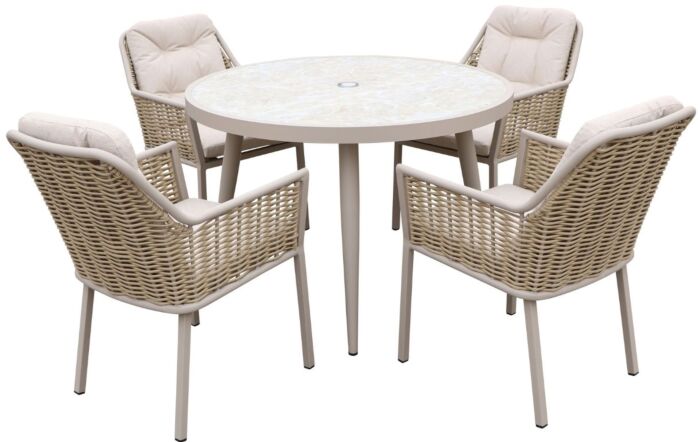 JB Furniture Conrad Round 4 Seat Dining Set with Parasol & Base - Latte