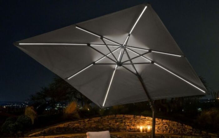 Platinum Luna Grey LED Glow Lighting Side Arm Parasol with Polished Granite Base