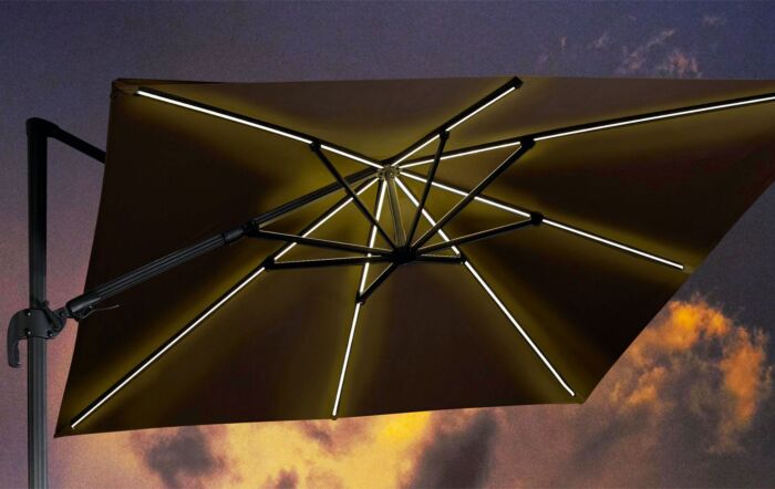 Platinum LED Glow Side Arm Parasol with Polished Granite Base