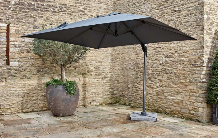 Bramblecrest Chichester Grey 3M Square Crank Handle Parasol with Granite Base and FREE Cover 