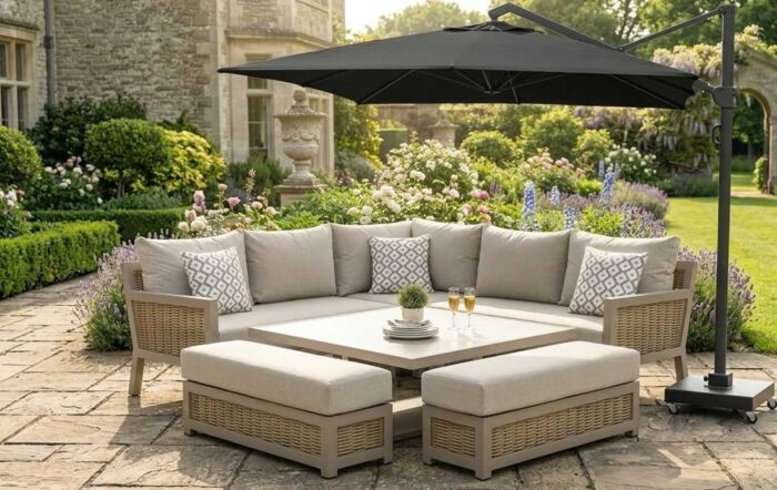 JB Furniture Conrad Square Garden Adjustable Corner Sofa Dining Set - Latte