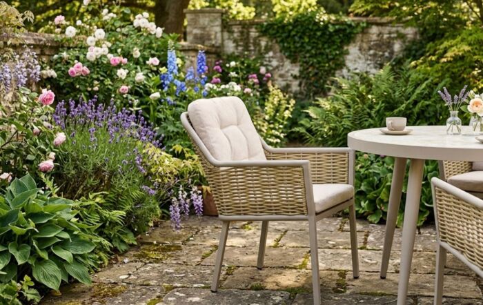 JB Furniture Conrad Round 4 Seat Dining Set with Parasol & Base - Latte