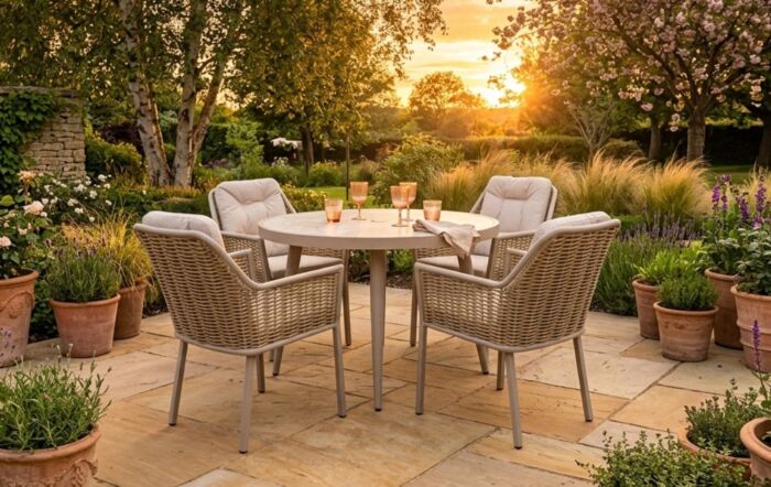 JB Furniture Conrad Round 4 Seat Dining Set with Parasol & Base - Latte