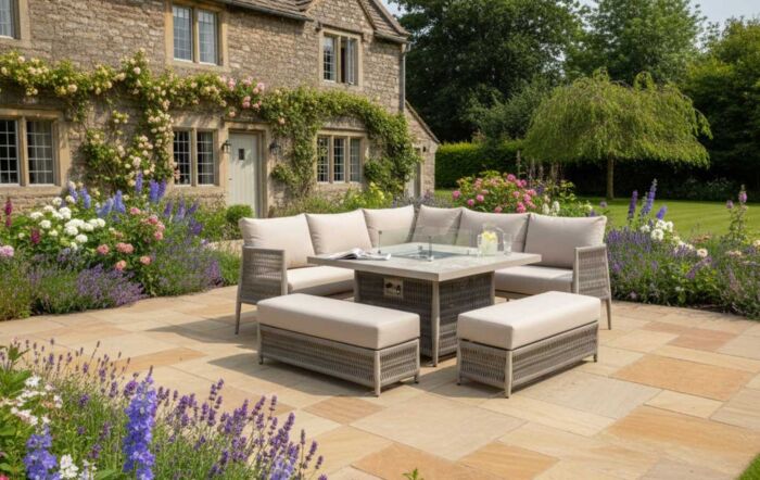 JB Furniture Exclusive Seychelles Outdoor Corner Sofa with Firepit Table - Latte