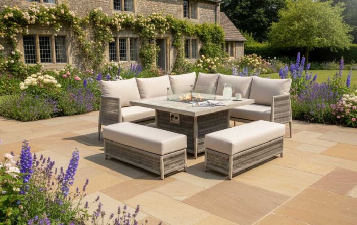 JB Furniture Exclusive Seychelles Outdoor Corner Sofa with Firepit Table - Latte