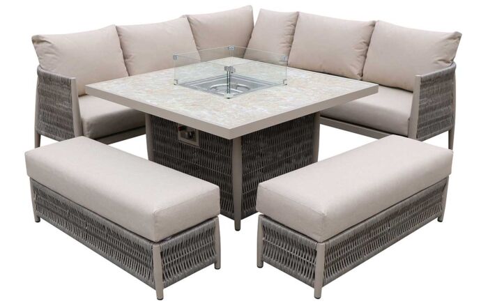 JB Furniture Exclusive Seychelles Outdoor Corner Sofa with Firepit Table - Latte