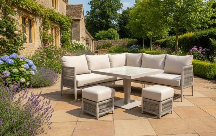 JB Furniture Exclusive Seychelles Corner Outdoor Sofa Set with Mini Adjustable Table - Latte