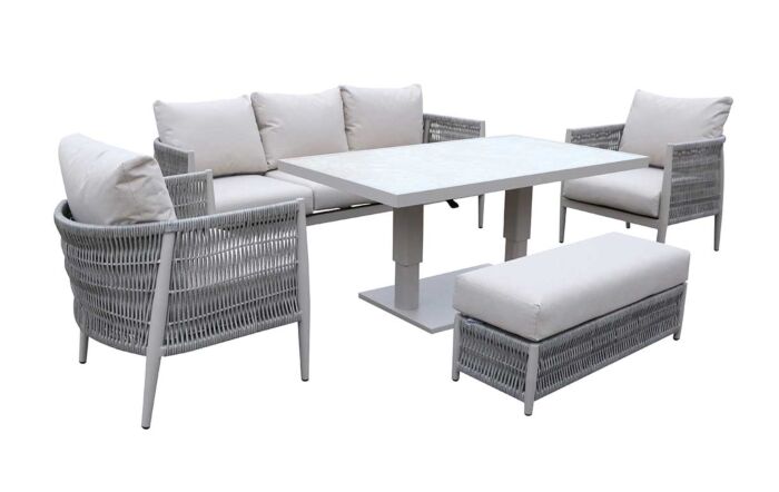 JB Furniture Exclusive Seychelles Three Seat Outdoor Sofa Set with Adjustable Table - Latte