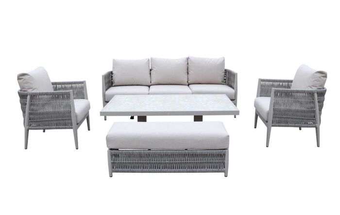 JB Furniture Exclusive Seychelles Three Seat Outdoor Sofa Set with Adjustable Table - Latte