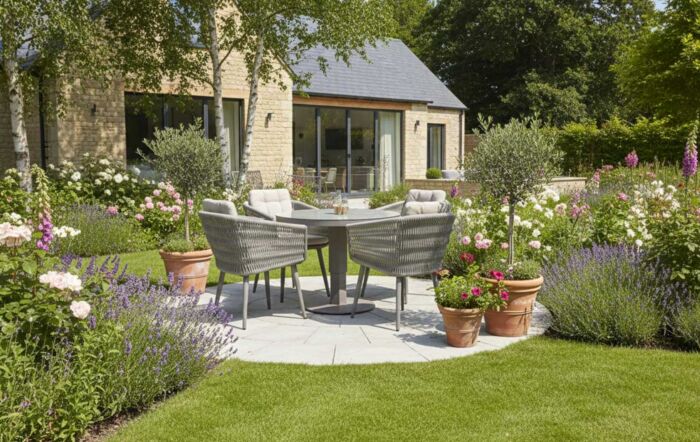 JB Furniture Exclusive Seychelles Outdoor Round 4 Seat Dining Set with Adjustable Table - Latte