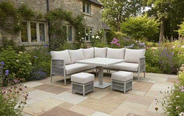 JB Furniture Exclusive Seychelles Corner Outdoor Sofa Set with Mini Adjustable Table - Latte