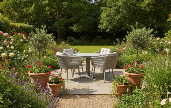 JB Furniture Exclusive Seychelles Outdoor Round 4 Seat Dining Set with Adjustable Table - Latte