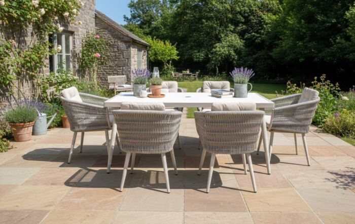 JB Furniture Exclusive Seychelles 6 Seat Rectangle Outdoor Dining Set with Parasol & Base - Latte
