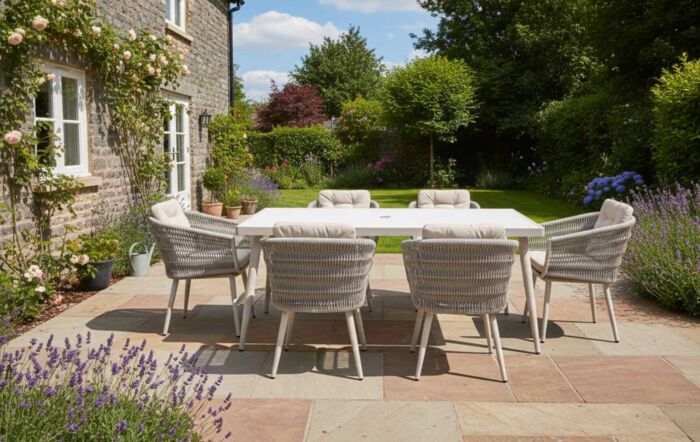 JB Furniture Exclusive Seychelles 6 Seat Rectangle Outdoor Dining Set with Parasol & Base - Latte